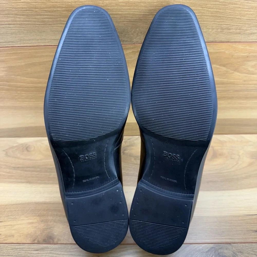 HUGO BOSS Dress Loafers Mens 9 Black Leather Square Toe
